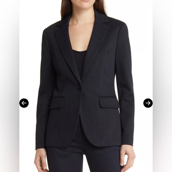 THEORY Fairfield Stripe Riding Blazer size 8 NAVY/Grey stripes - Picture 1 of 7